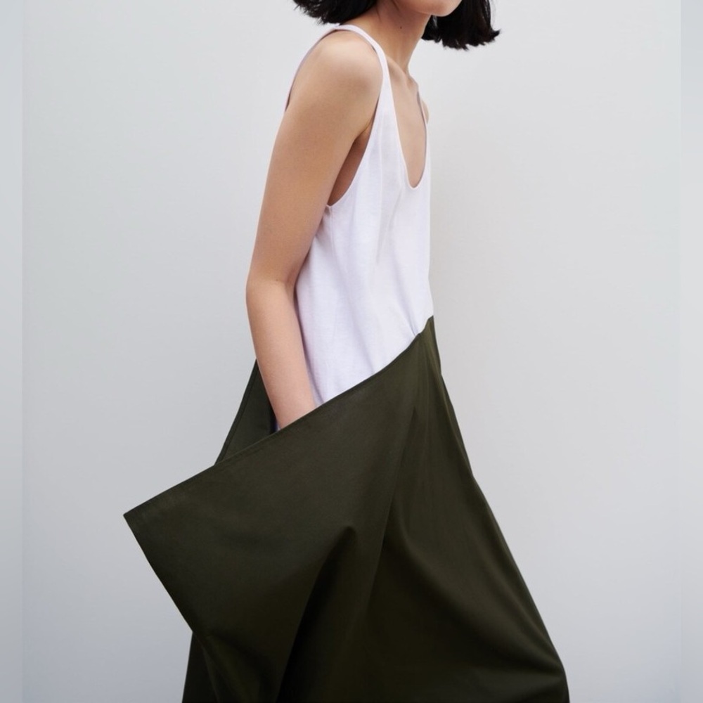 ZARA MATCHING POPLIN DRESS White Green Size L - Picture 2 of 7
